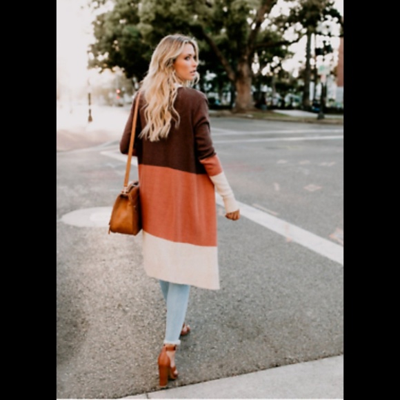 5⭐Orange brown & cream long duster open cardigan - Picture 2 of 5